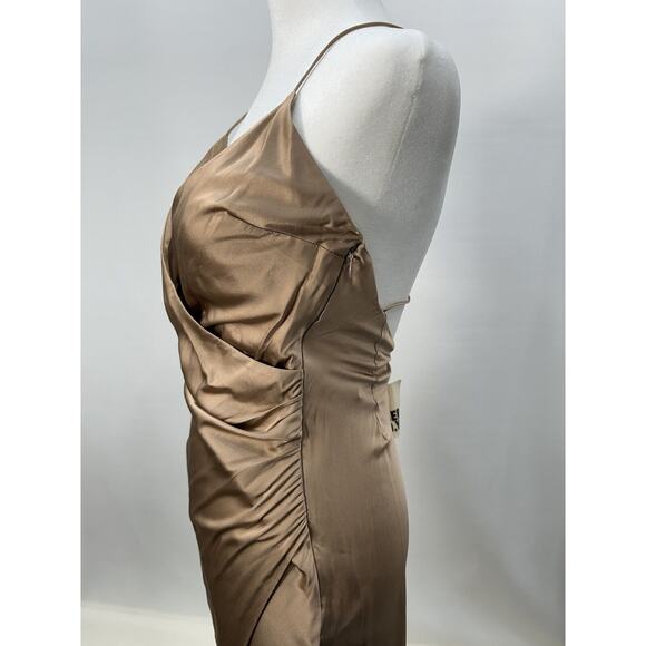 SER.O.YA Womens Size XS Emma Dress Brown Silk Ruched High Slit Strappy Back NWT - Picture 6 of 13
